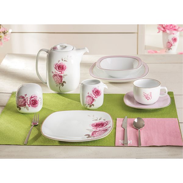 سرویس غذاخوری27 پارچه چینی زرین ایران سری کواترو مدل رزفلاور درجه عالی