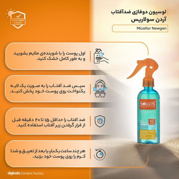 لوسیون دوفازی ضدآفتاب آردن سولاریس مدل Micellar Newgen، حجم 250 میلیلیتر