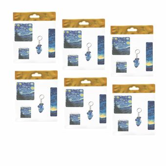 بسته لوازم تحریر مدل  4 تکه چوبی طرح ونگوگ کد2 مجموعه 6 عددی