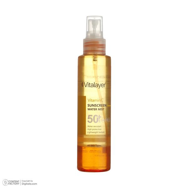 اسپری ضدآفتاب بدون رنگ ویتالیر SPF50 مدل Vitamine C مناسب برای انواع پوست، حجم 150 میلیلیتر
