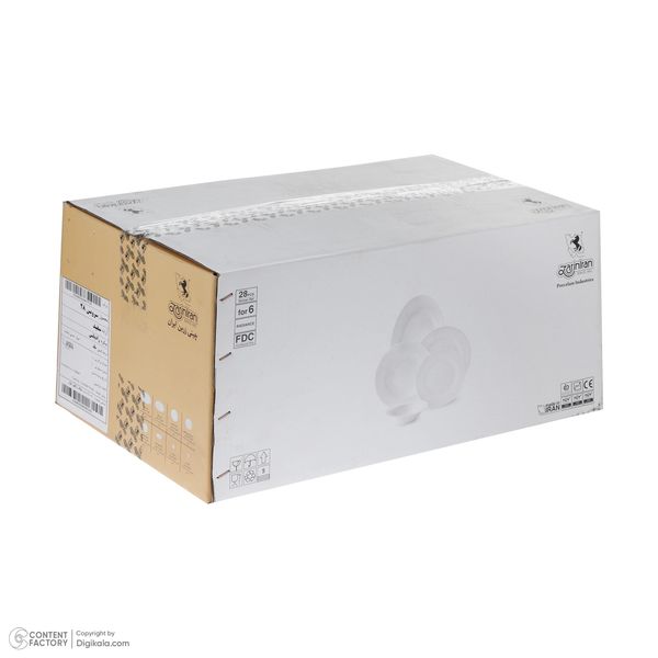 سرویس غذاخوری 28 پارچه چینی زرین ایران سری رادیانس مدل سفید درجه یک