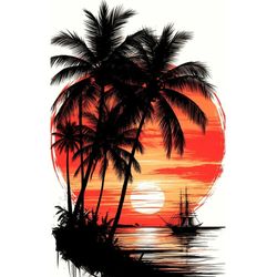 برچسب DTF استیکر حرارتی لباس مدل غروب ساحل