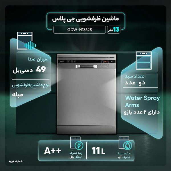 ماشین ظرفشویی 13 نفره جی پلاس مدل GDW-N1362S