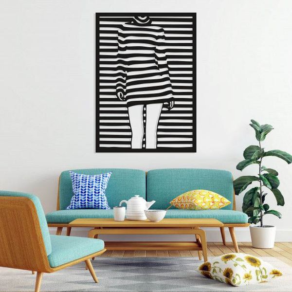 استیکر دیواری طرح دختر با خطوط موازی