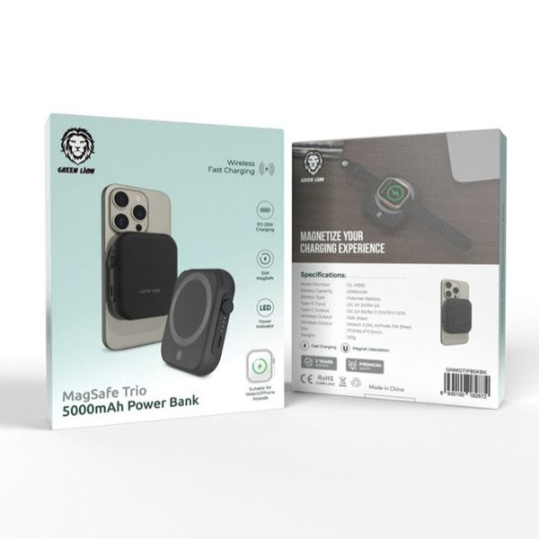 پاوربانک مگ سیف گرین لاین green lion magsafe trio پاوربانک مگ سیف گرین لاین Green Lion MagSafe Trio Power Bank 5000mAh