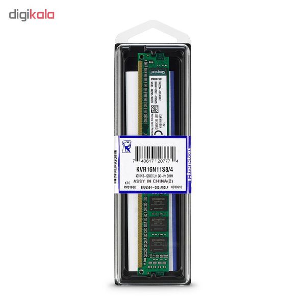 رم دسکتاپ کینگستون DDR3 تک کاناله 1600 مگاهرتز CL11 مدل KVR ظرفیت 4 گیگابایت