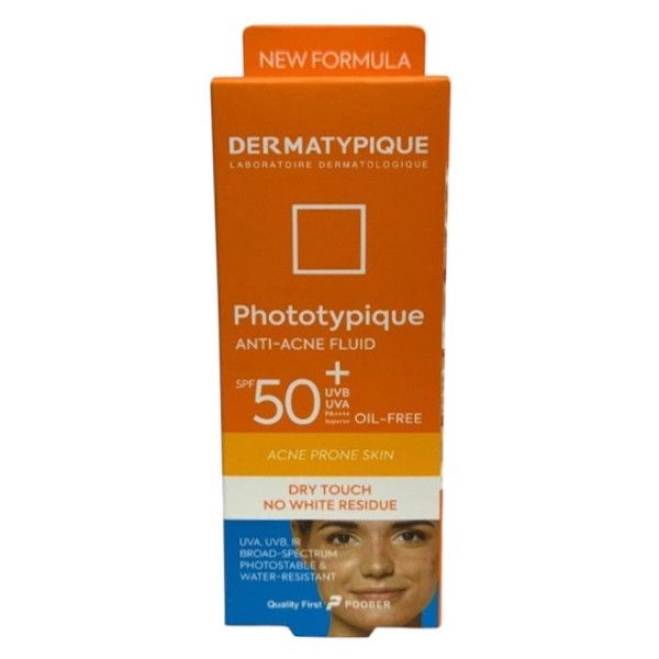فلوئید ضد آفتاب بدون رنگ درماتیپیک مدل anti acne محافظ UVA،UVB مناسب برای پوست چرب حجم 40 میلی لیتر