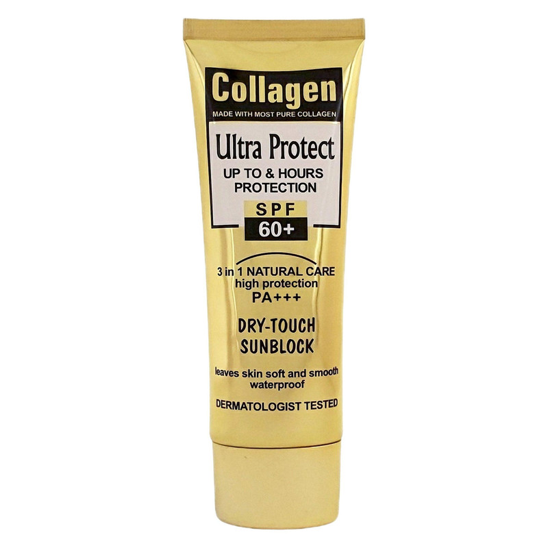 کرم ضد آفتاب بدون رنگ کلاژن، 60 SPF، مدل Ultra Protect، مناسب انواع پوست و حجم 130 میلی‌لیتر، محافظت کننده در برابر اشعه UVA و U