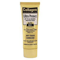 کرم ضد آفتاب بدون رنگ کلاژن، 60 SPF، مدل Ultra Protect، مناسب انواع پوست و حجم 130 میلی‌لیتر، محافظت کننده در برابر اشعه UVA و U