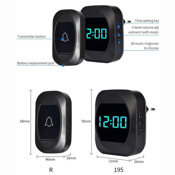 زنگ بی سیم مدل 2R195-BB به همراه دو عدد شستی