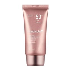 کرم ضد آفتاب بدون رنگ دست و صورت مدیکیوب spf50 مدل کلاژن محافظ UVA،UVB مناسب برای انواع پوست حجم 50 میلی لیتر