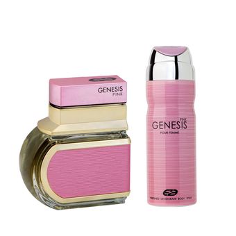 ادو تویلت زنانه عماد آرا مدل Genesis Pink حجم 100 میلی لیتر به همراه اسپری خوشبو کننده بدن زنانه عماد آرا مدل Genesis حجم 200 می