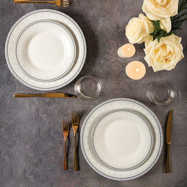 سرویس غذاخوری 108 پارچه 12 نفر چینی زرین ایران مدل وایت رز سری شهرزاد درجه یک