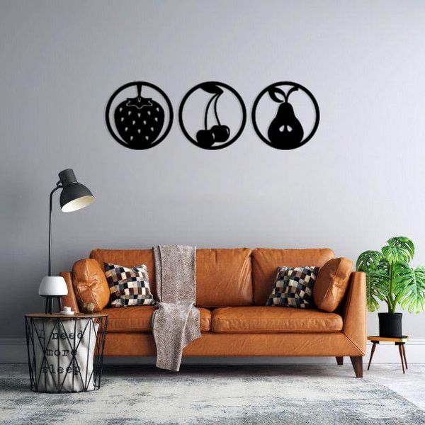 استیکر دیواری طرح گلابی گیلاس توت فرنگی مجموعه 3 عددی