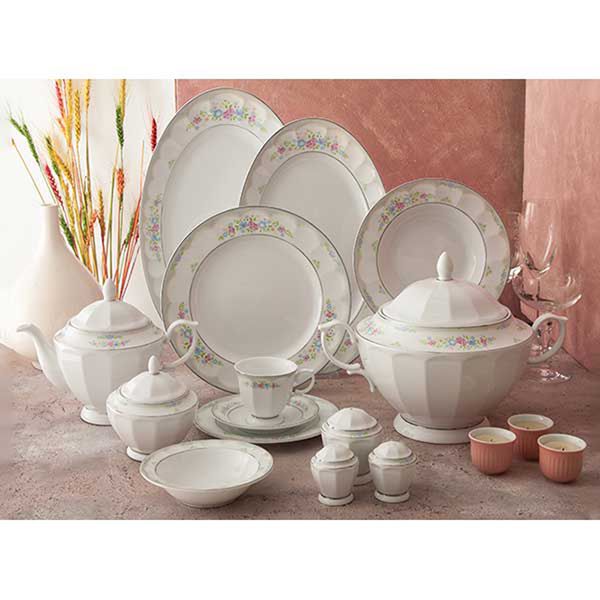 سرویس غذاخوری 103 پارچه چینی زرین ایران مدل گلاریس سری نئوکلاسیک درجه یک