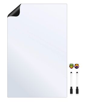 تخته وایت‌برد یخچالی هوم اند فریج مدل H&F سایز 28x18 سانتی‌متر به همراه ماژیک و مگنت مجموعه 5 عددی