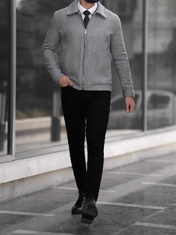 کاپشن چهارخونه طوسـی کد j154