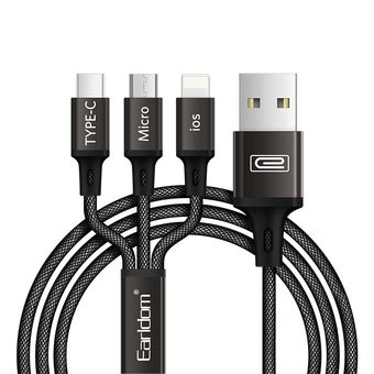 کابل تبدیل USB به USB-C / MicroUSB / لایتنینگ ارلدام مدل EC-IMC017 طول 1.2 متر