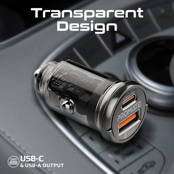 شارژر فندکی 65 وات پرومیت مدل TRANSDRIVE-65W  با گارانتی شرکتی