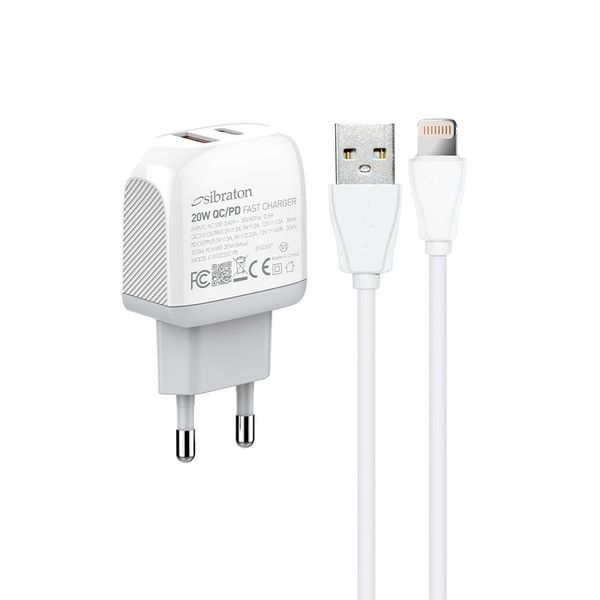 شارژر دیواری 20 وات سیبراتون مدل SW2220i PD به همراه کابل لایتنینگ با گارانتی شرکتی