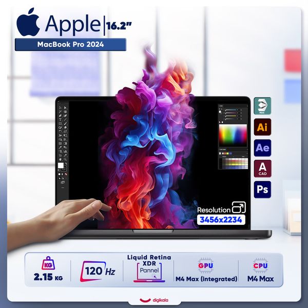 لپ تاپ 16.2 اینچی اپل مدل MacBook Pro MX313 2024 LLA-M4 Max-48GB RAM-1TB SSD-Retina 120Hz
