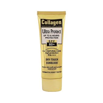 کرم ضد آفتاب بدون رنگ کلاژن، 60 SPF، مدل Ultra Protect، مناسب انواع پوست و حجم 130 میلی‌لیتر، محافظت کننده در برابر اشعه UVA و U
