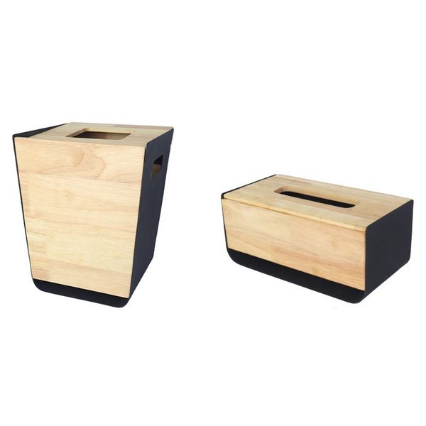 ست سطل و جای دستمال کاغذی چوبی فلزی