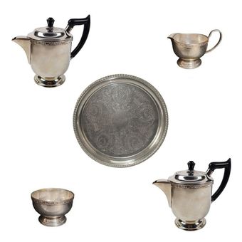 ست 5 تکه ظروف برنجی شفیلد و راجرزاندسان طرح روکش نقره کد US.UK