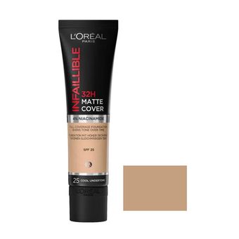 کرم پودر مایع Spf 25 لورآل مدل Matte Cover 32H شماره 25 مناسب برای انواع پوست حجم 30 میلی‌ لیتر