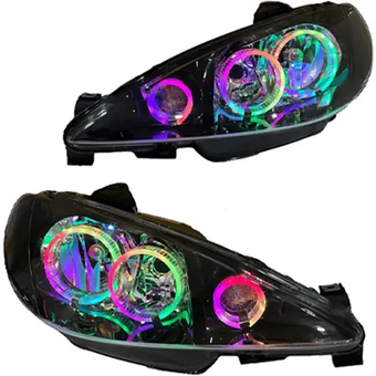 چراغ جلو اسپرت پژو 206 مدل حلقه 3D-S3 فول کالر (بلوتوثی) داخل مشکی بدون موتور دو عددی