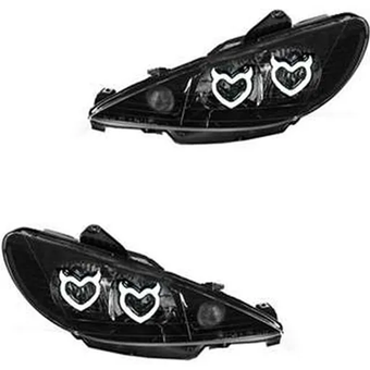 چراغ جلو اسپرت پژو 206 مدل HEART سفید داخل مشکی بدون موتور دو عددی