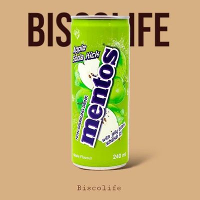 نوشیدنی پالپ دار هلندی منتوس mentos مدل Apple Soda Kick با طعم سیب 240 میل