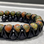 دستبند دو ردیفه سرپانتین سبز و لاوا