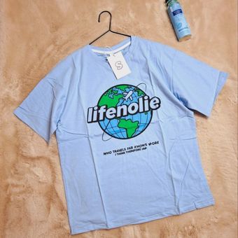 تیشرت پینترستی اسپرت زنانه مردانه نخی وارداتی Lifenolie رنگ آبی فریسایز