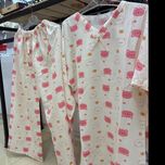 ست لباس خواب دوتیکه نخی استین بلند بیگ سایز