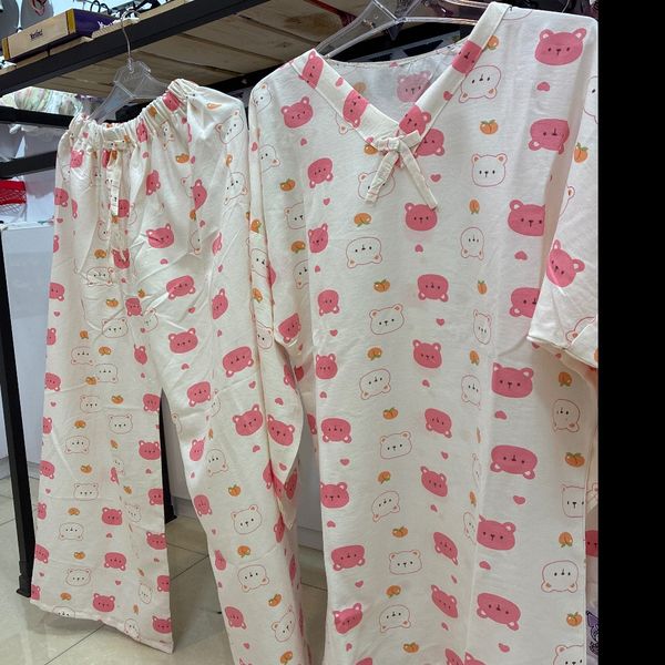 ست لباس خواب دوتیکه نخی استین بلند بیگ سایز