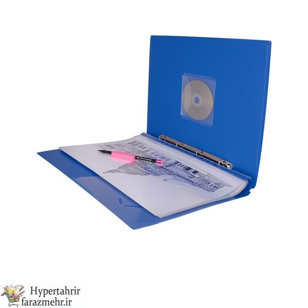 کلاسور پاپکو  (PAPCO ) 4 حلقه  A3 کد A3-652 رنگبندی ( مشکی-آبی-طوسی تیره -سرمه ای )