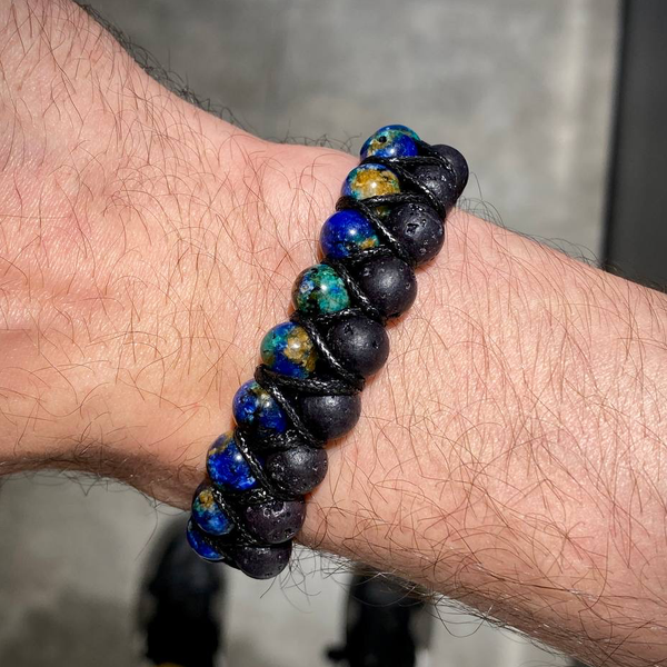 دستبند دو ردیفه سرپانتین آبی و لاوا