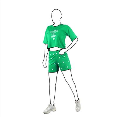 کراپ و شورتک زنانه طرح دار رنگ سبز