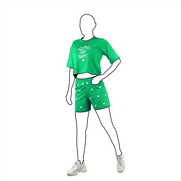 کراپ و شورتک زنانه طرح دار رنگ سبز