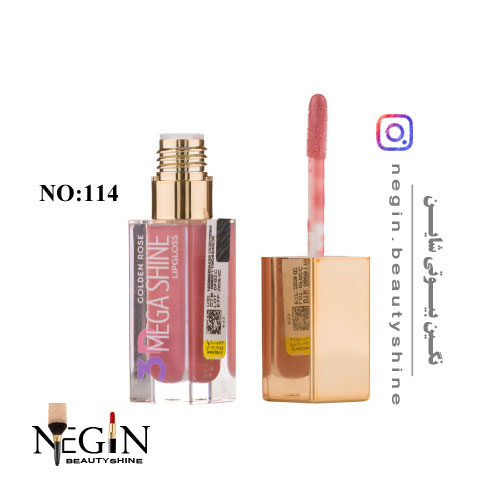 رژلب مایع مدل 3D Mega Shine گلدن رز اصل (شماره 101 تا 122)