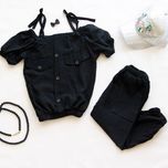 ◾️شومیز شلوار نخی یقه بندی