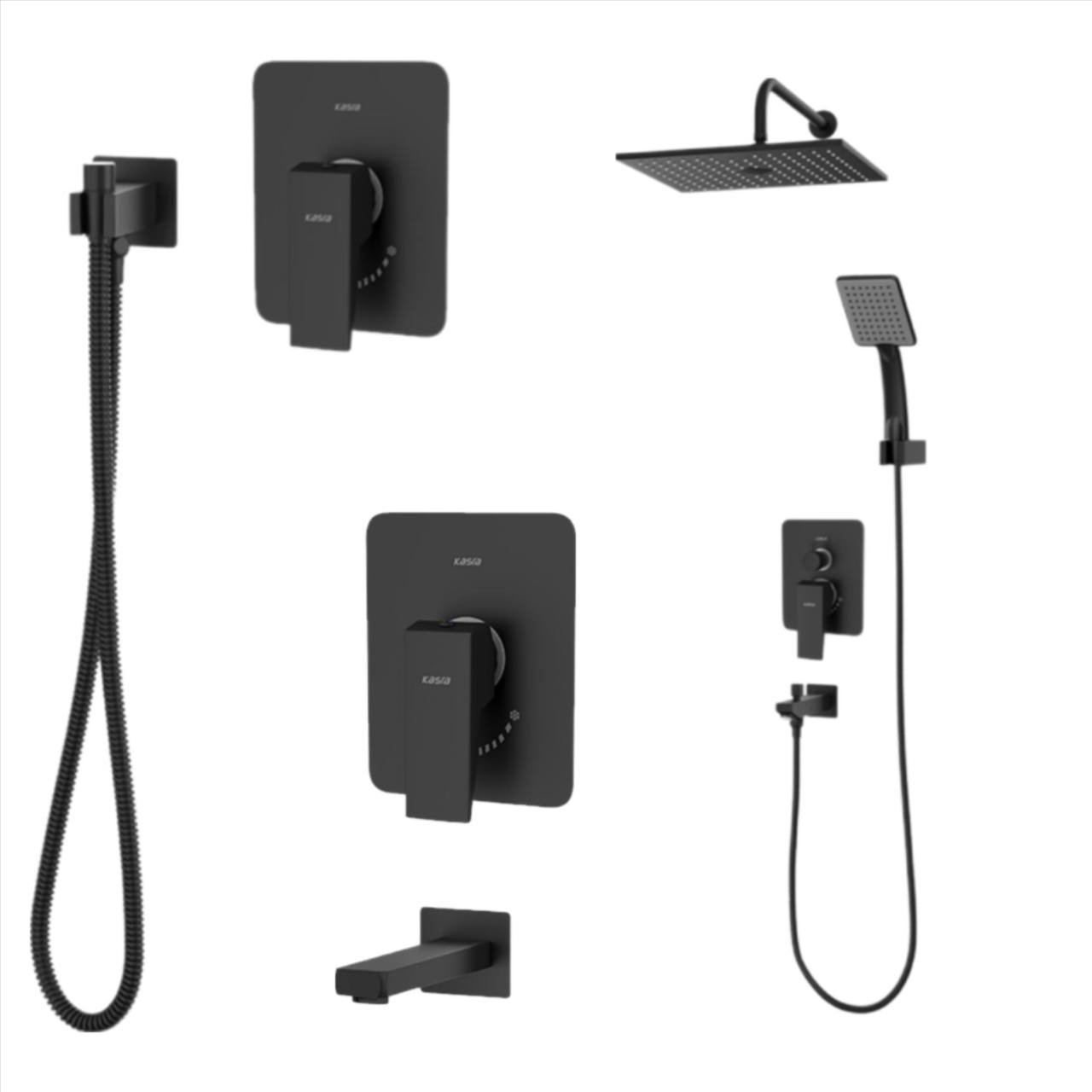 ست شیرآلات کسری مدل دامون توکار مشکی مات مجموعه 6 عددی(دوش تیپ4 با زویی دیواری شیر روشویی شیر توالت)