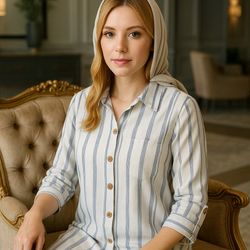 شومیز نیلوفر آستین سه ربع آبی