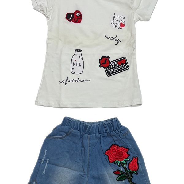 ست تی شرت و شرتک جین رز