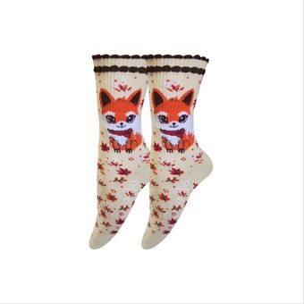جوراب ساق بلند نخی طرح پاییزه روباه مظلوم