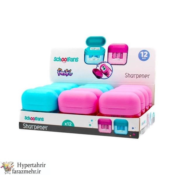 تراش اسکول فنس (Schoolfans) مدل  ایرپادز دو مخزنه  کد FA92688-92689 رنگبندی ( آبی - قرمز-زرد-فیروزه ای - صورتی )