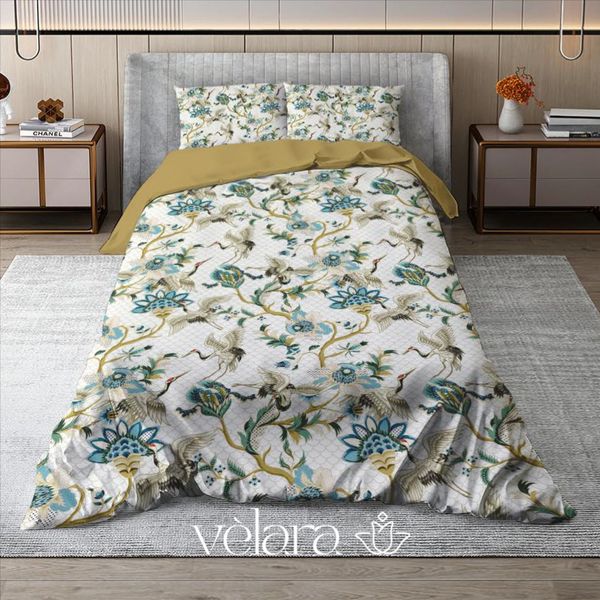سرویس روتختی پارچه ترک برند ولارا طرح گل و گیاه کد R 161