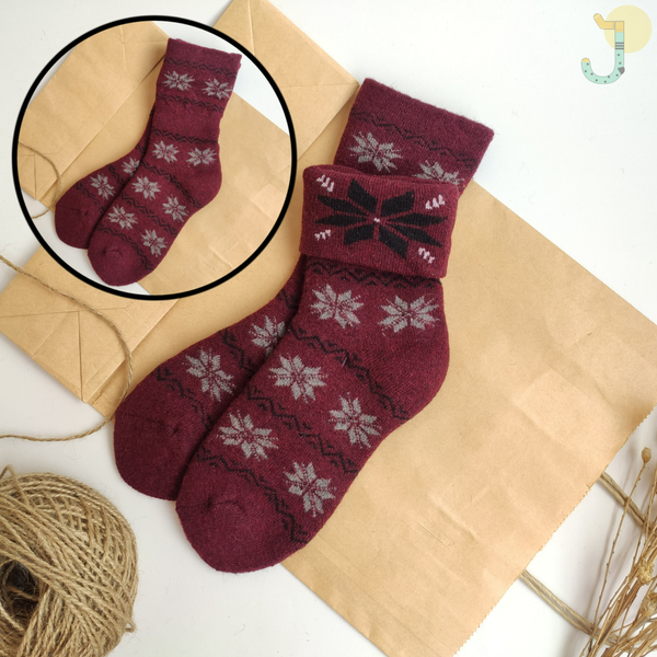 جوراب نیم ساق حوله ای زنانه لبه برگردان طرحدار وارداتی