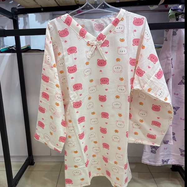 ست لباس خواب دوتیکه نخی استین بلند بیگ سایز